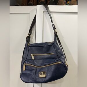 Valentina Navy Leather Shoulder Bag
